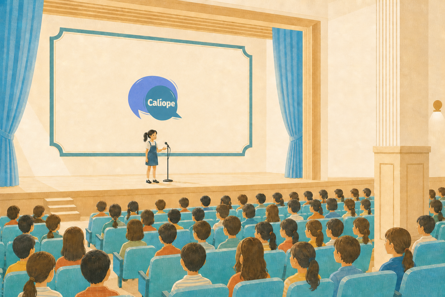 Julia habla sola en el escenario de la Final ante un auditorio lleno de escolares.